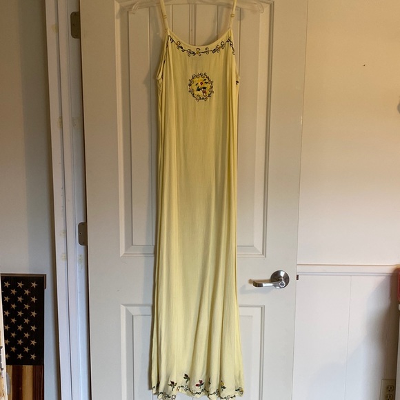 Blue Sky Dresses & Skirts - Yellow Maxi Dress w/ Floral Embroidery